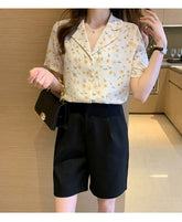 V-Neck Florals Pattern Short Sleeve Blouse Shirt